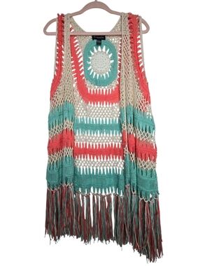 Frazzle brand boho-style crochet fringe vest